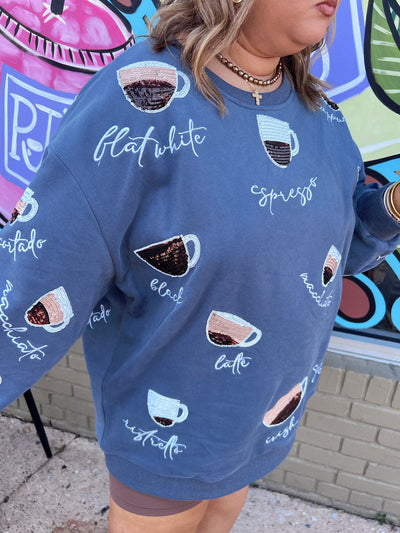 Queen Of Sparkles Dusty Blue Multi Coffee Sweatshirt