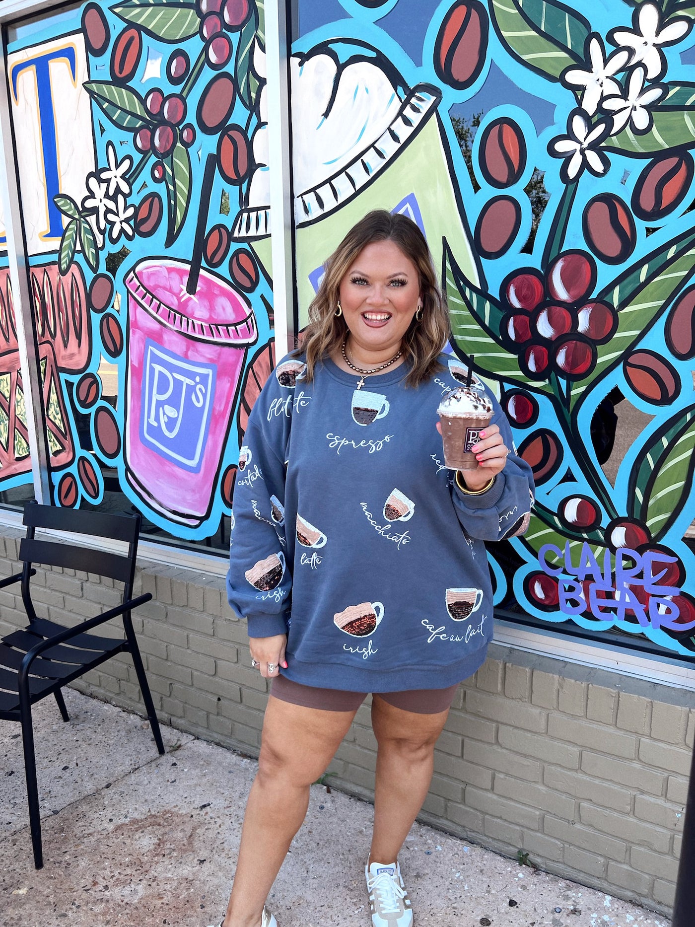 Queen Of Sparkles Dusty Blue Multi Coffee Sweatshirt