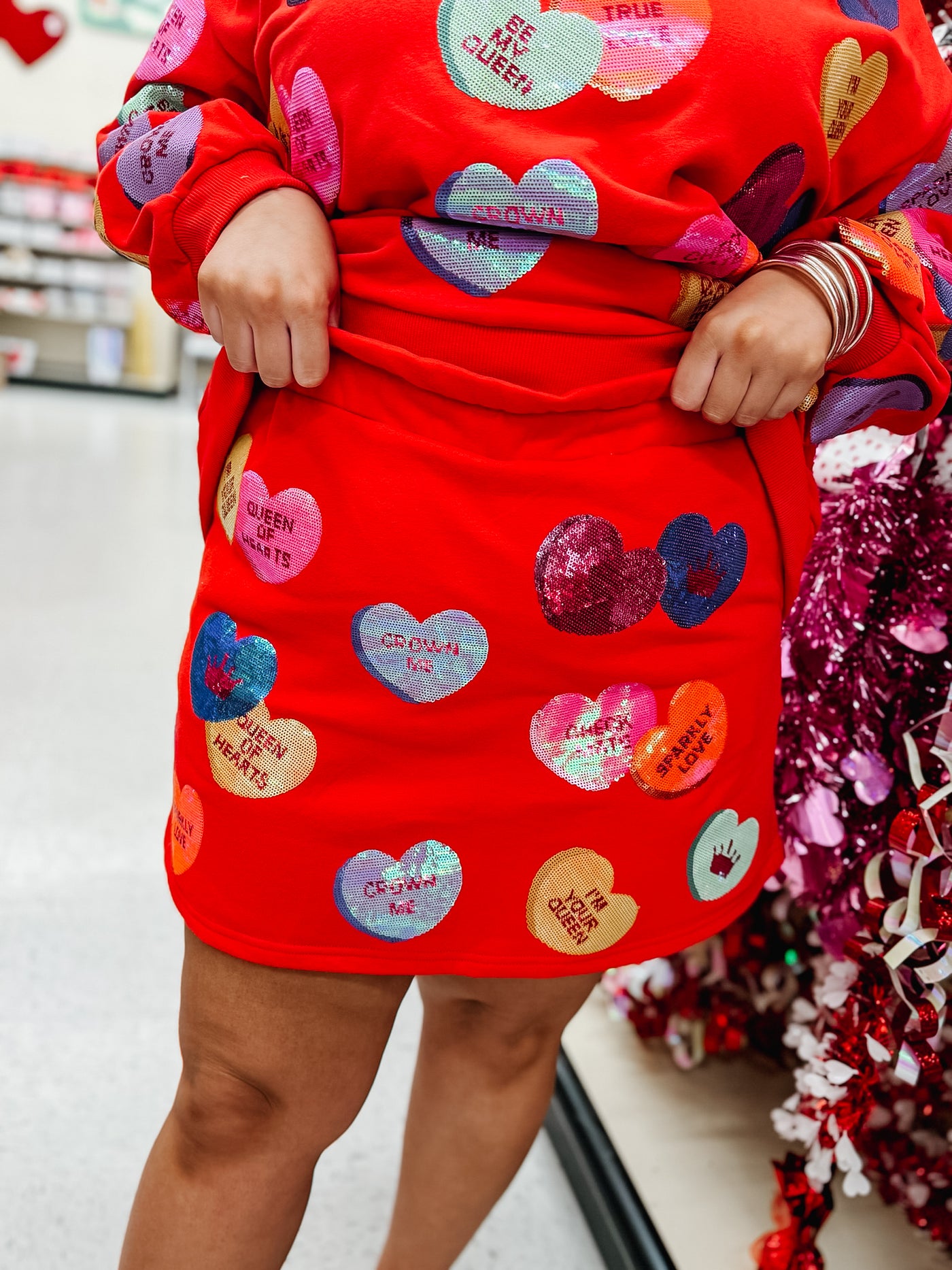 Queen Of Sparkles Red Sequin Conversation Heart Skort