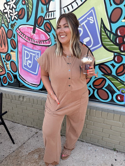 Coconut French Terry Henley Jumpsuit