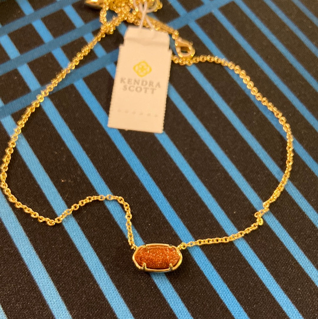 Kendra Scott Grayson Gold Pendant Necklace in Orange Goldstone