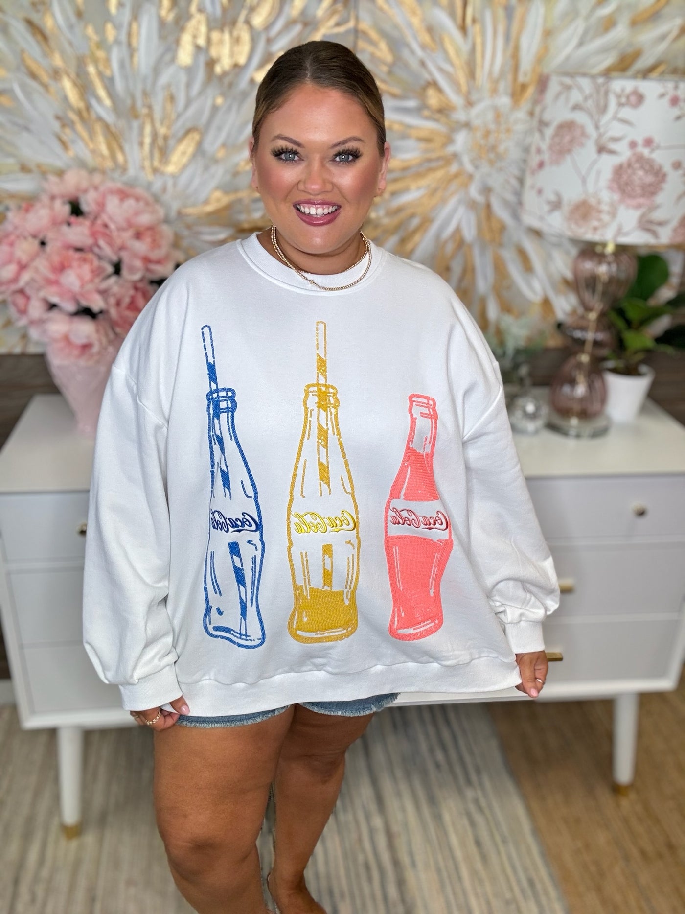 Queen Of Sparkles White Multi Coke Bottle Sweatshirt