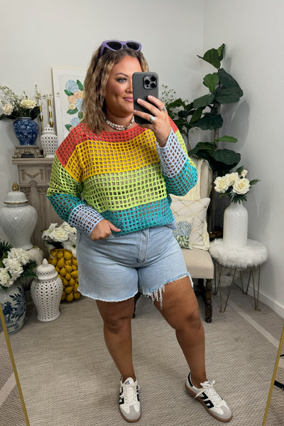 Multicolor Striped Crochet Pullover