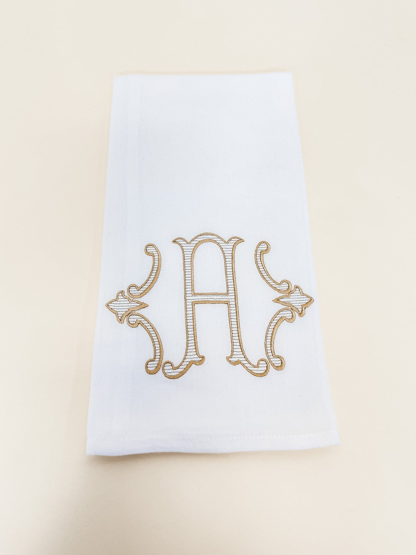 White & Gold Bracket Initial Towel