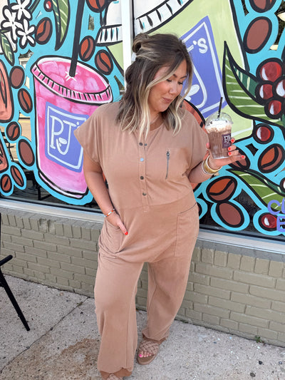 Coconut French Terry Henley Jumpsuit