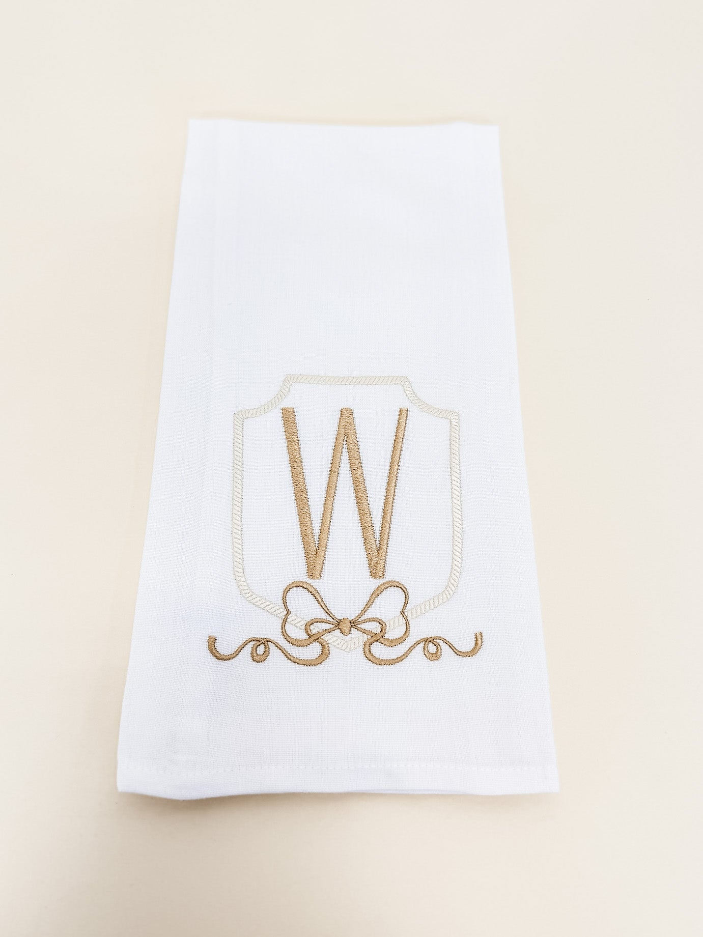 White & Gold Shield with Bow Initial Towel