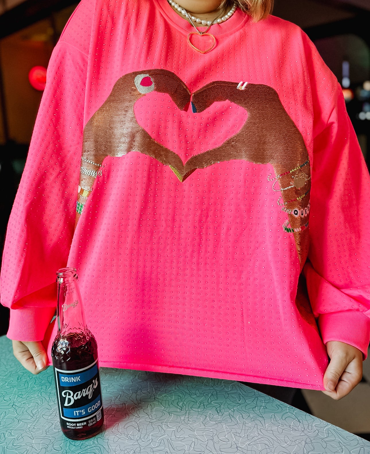 Queen Of Sparkles Neon Pink Heart Hand Sweatshirt