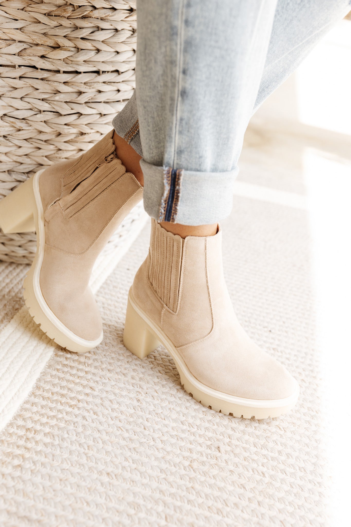 Cream Suede Chunky Ankle Boot