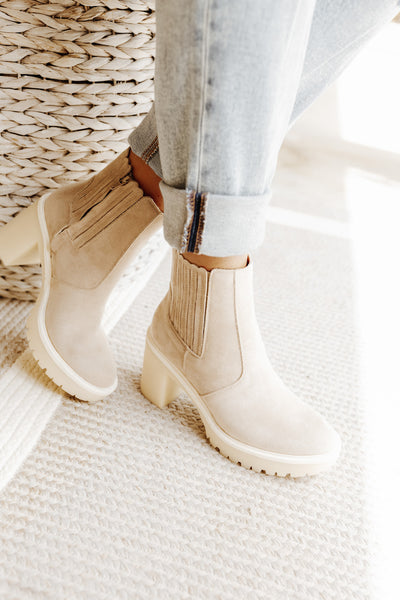 Cream Suede Chunky Ankle Boot