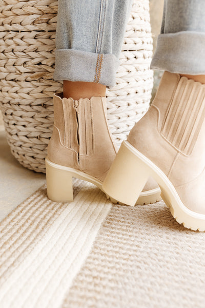 Cream Suede Chunky Ankle Boot