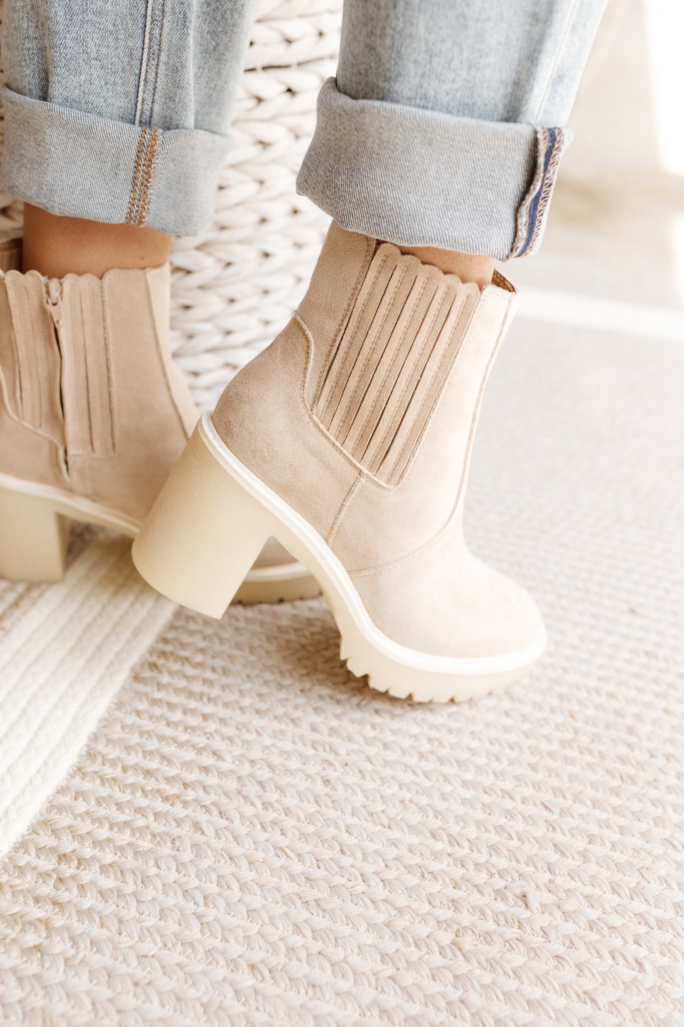 Cream Suede Chunky Ankle Boot