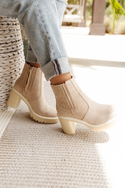 Cream Suede Chunky Ankle Boot