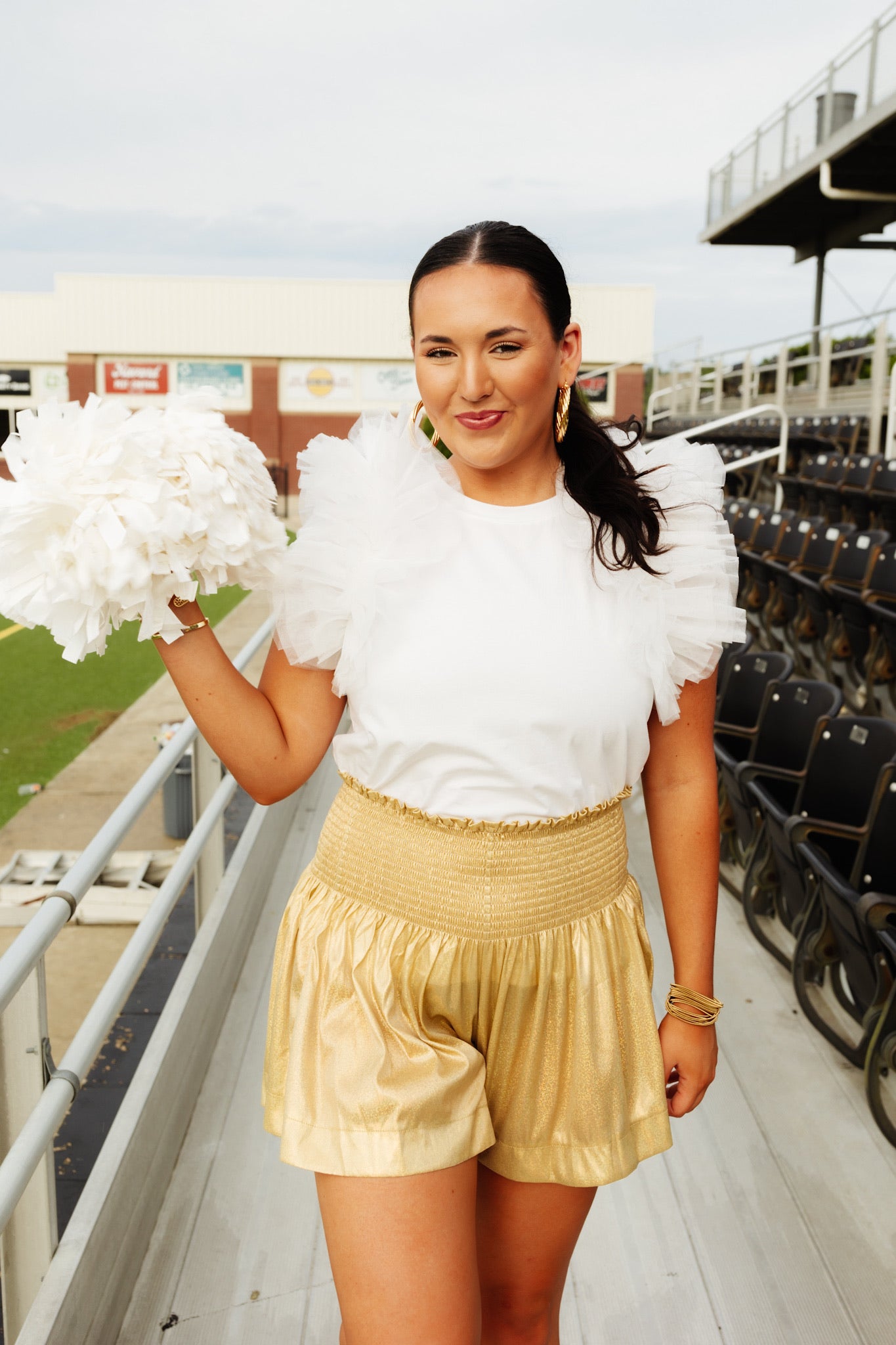 Queen Of Sparkles Pale Gold Iridescent Glitter Swing Shorts