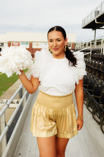 Queen Of Sparkles Pale Gold Iridescent Glitter Swing Shorts