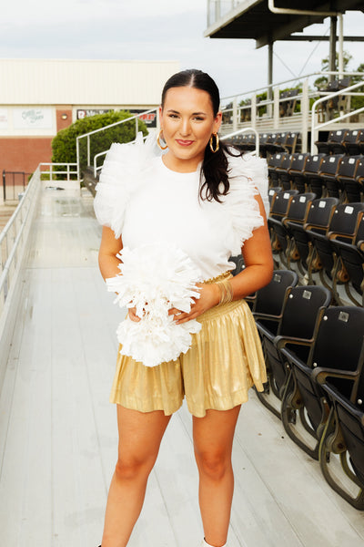 Queen Of Sparkles Pale Gold Iridescent Glitter Swing Shorts