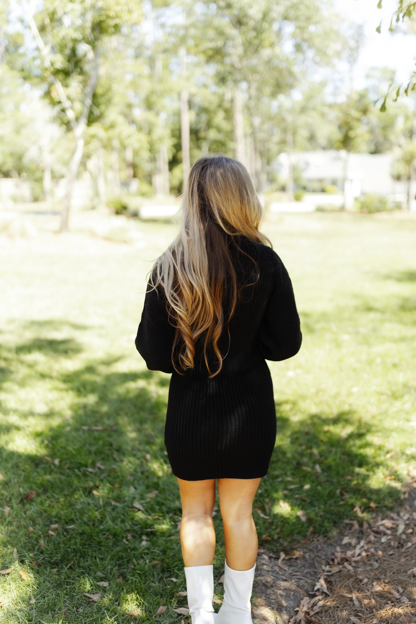 Black Ribbed Cutout Turtleneck Sweater Dress