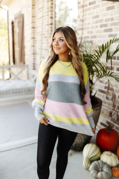 Yellow/Grey/Pink Comfy Stripe Sweater