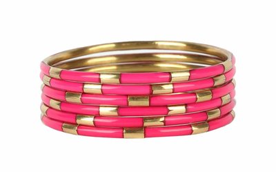 BuDhaGirl Pink Veda Enamel Bangle Bracelets - Set of 6