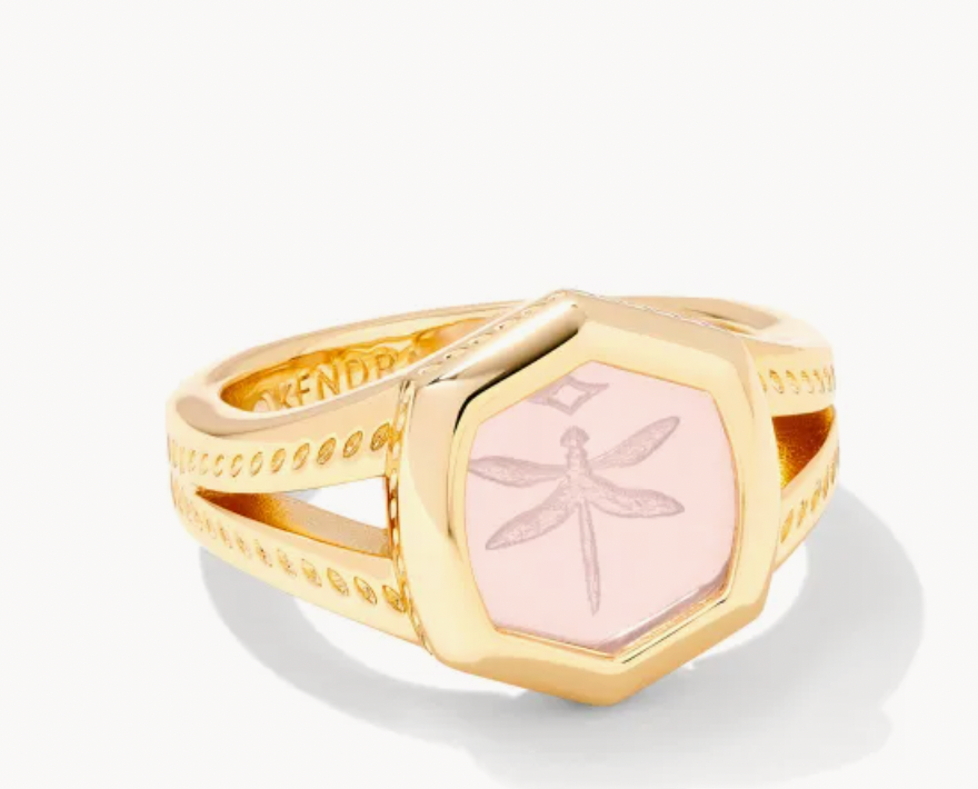 Kendra Scott Davie Intaglio Gold Statement Ring in Pink Opalite Glass
