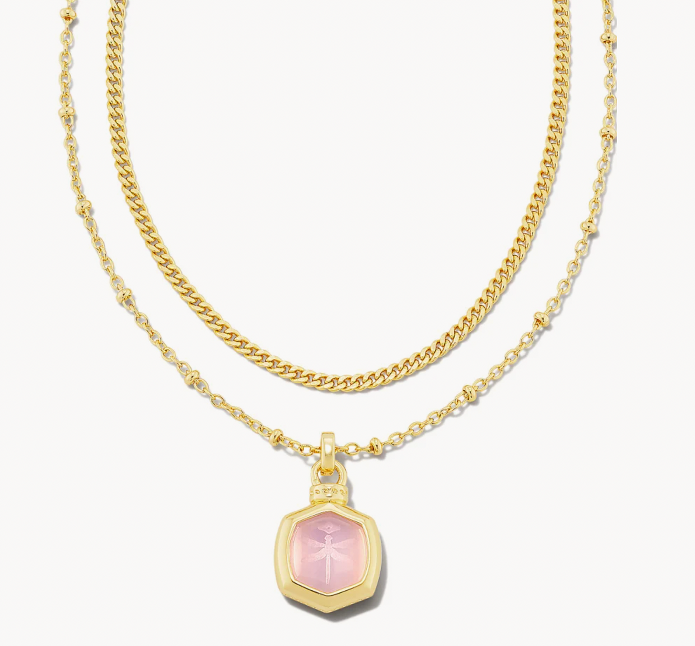 Kendra Scott Davie Intaglio Gold Multi Strand Necklace in Pink Opalite Glass