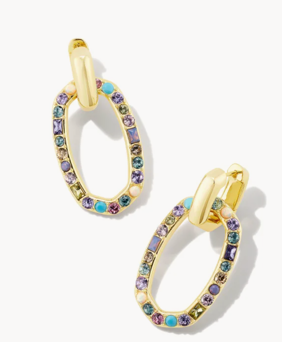 Kendra Scott Devin Convertible Gold Crystal Link Earrings in Pastel Mix