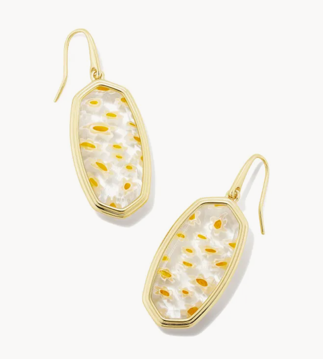 Kendra Scott Framed Elle Gold Drop Earrings in White Mosaic Glass