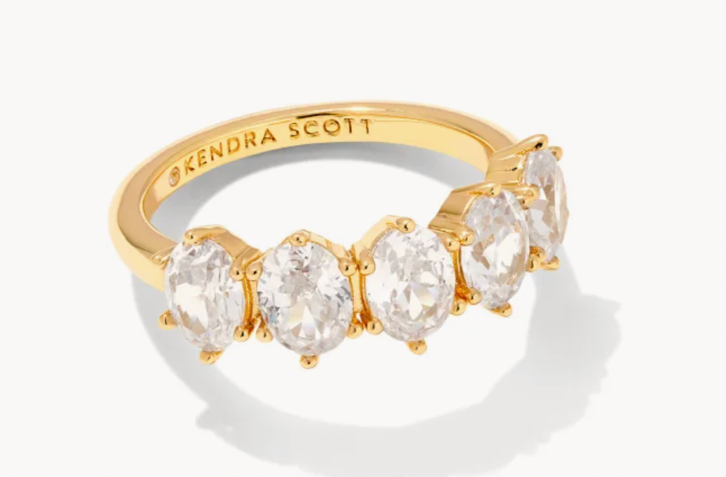 Kendra Scott Cailin Gold Crystal Band Ring in White Crystal
