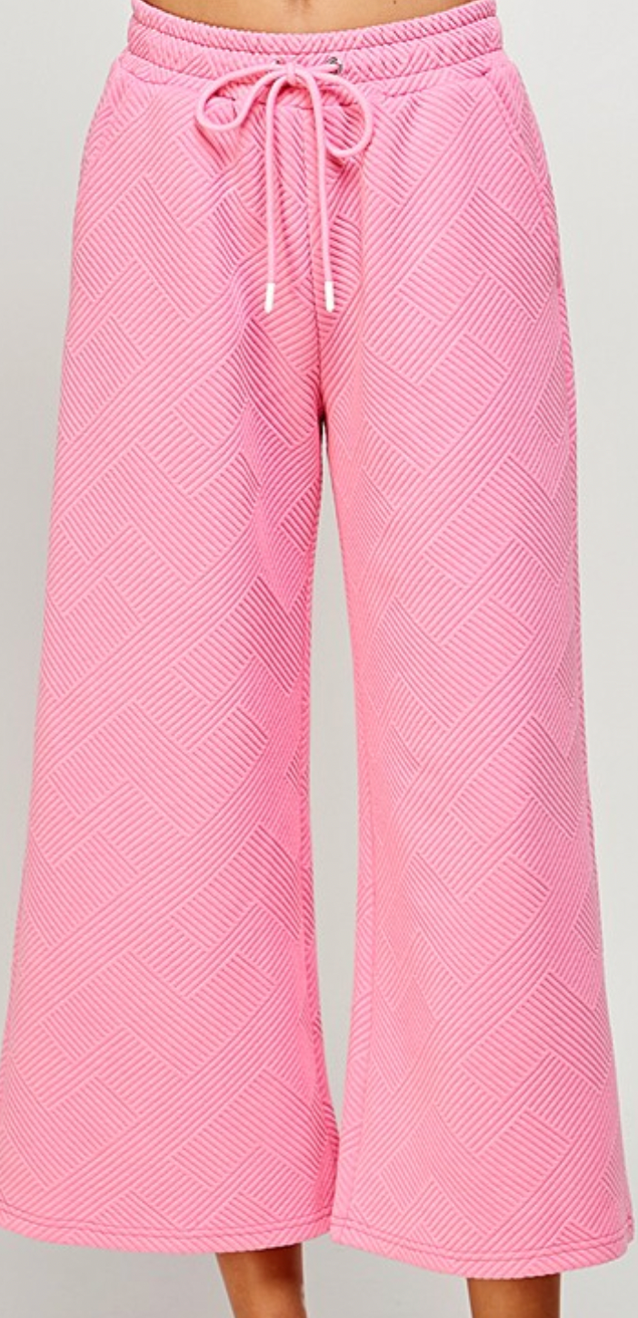 Bubble Gum Textured Top and Wide Leg Pant Set