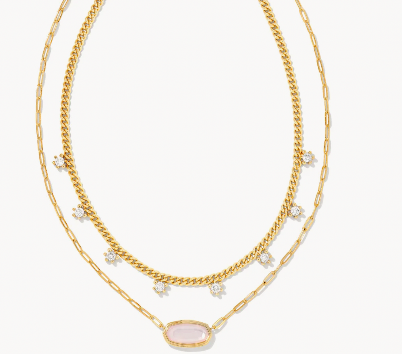 Kendra Scott Framed Elisa Gold Multi Strand Necklace in Pink Opalite Illusion