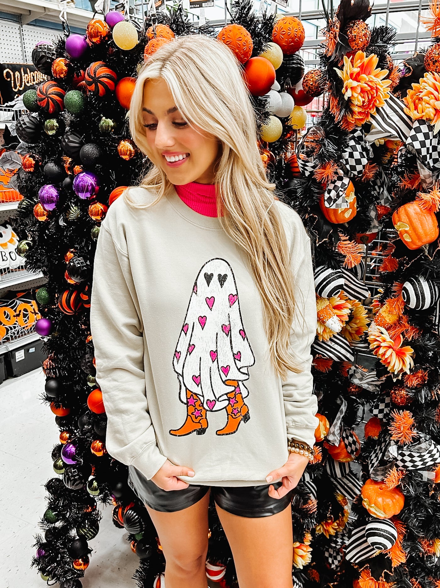 Beige "Boo In Boots" Graphic Sweatshirt