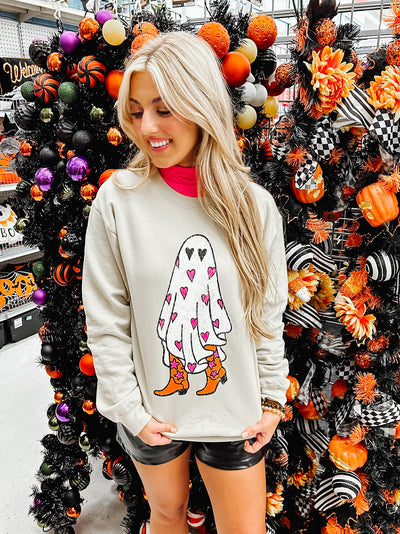 Beige "Boo In Boots" Graphic Sweatshirt
