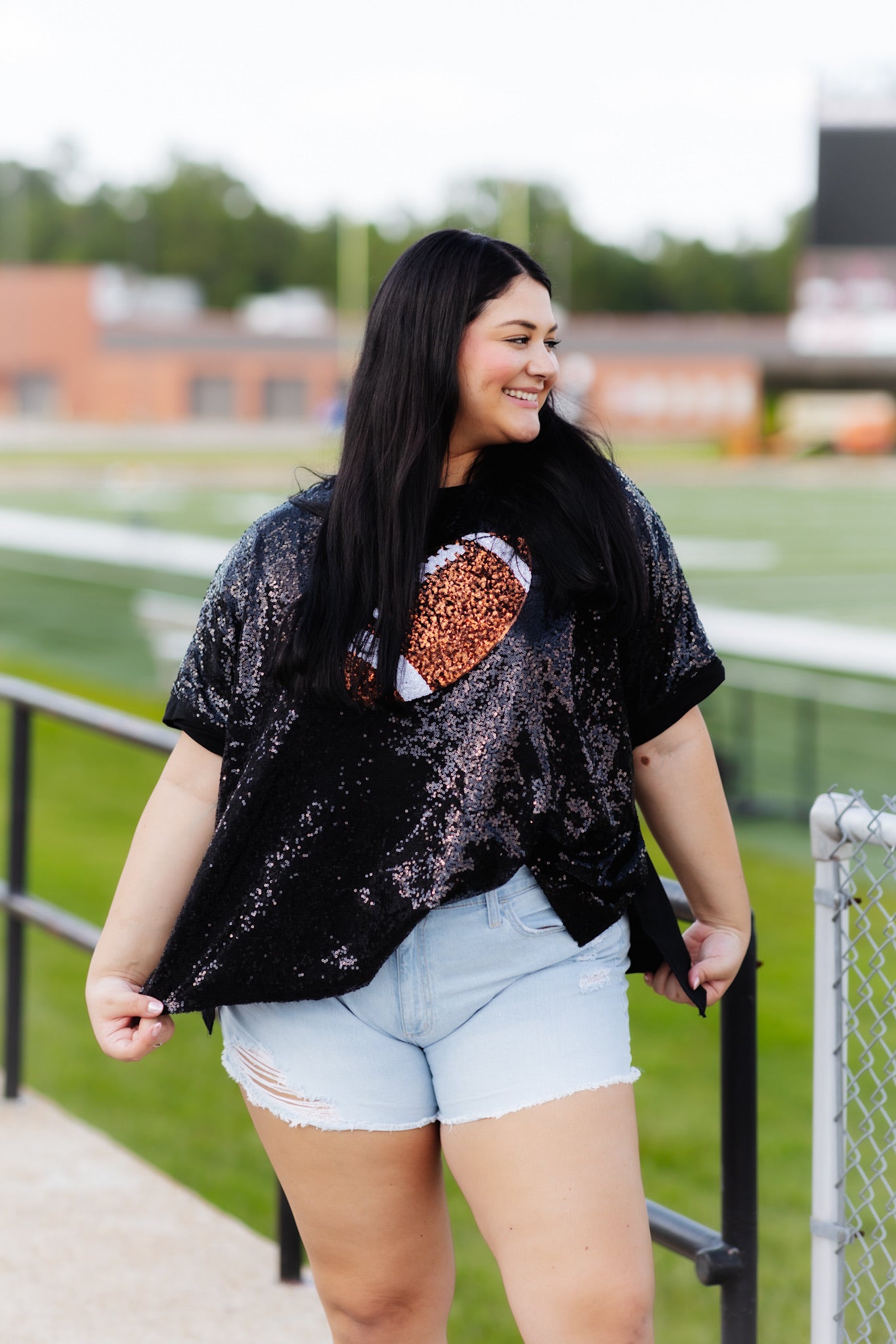 Black Game Day Football Sequin Tee