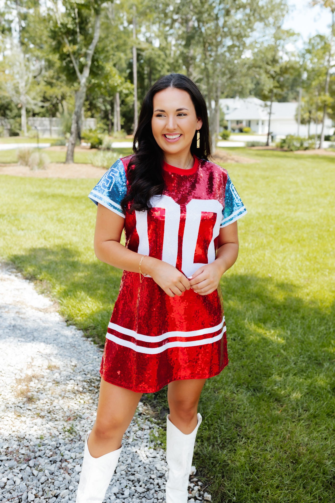 Red & White Full Sequin Jersey Dress – Coker Hampton Gift Shop