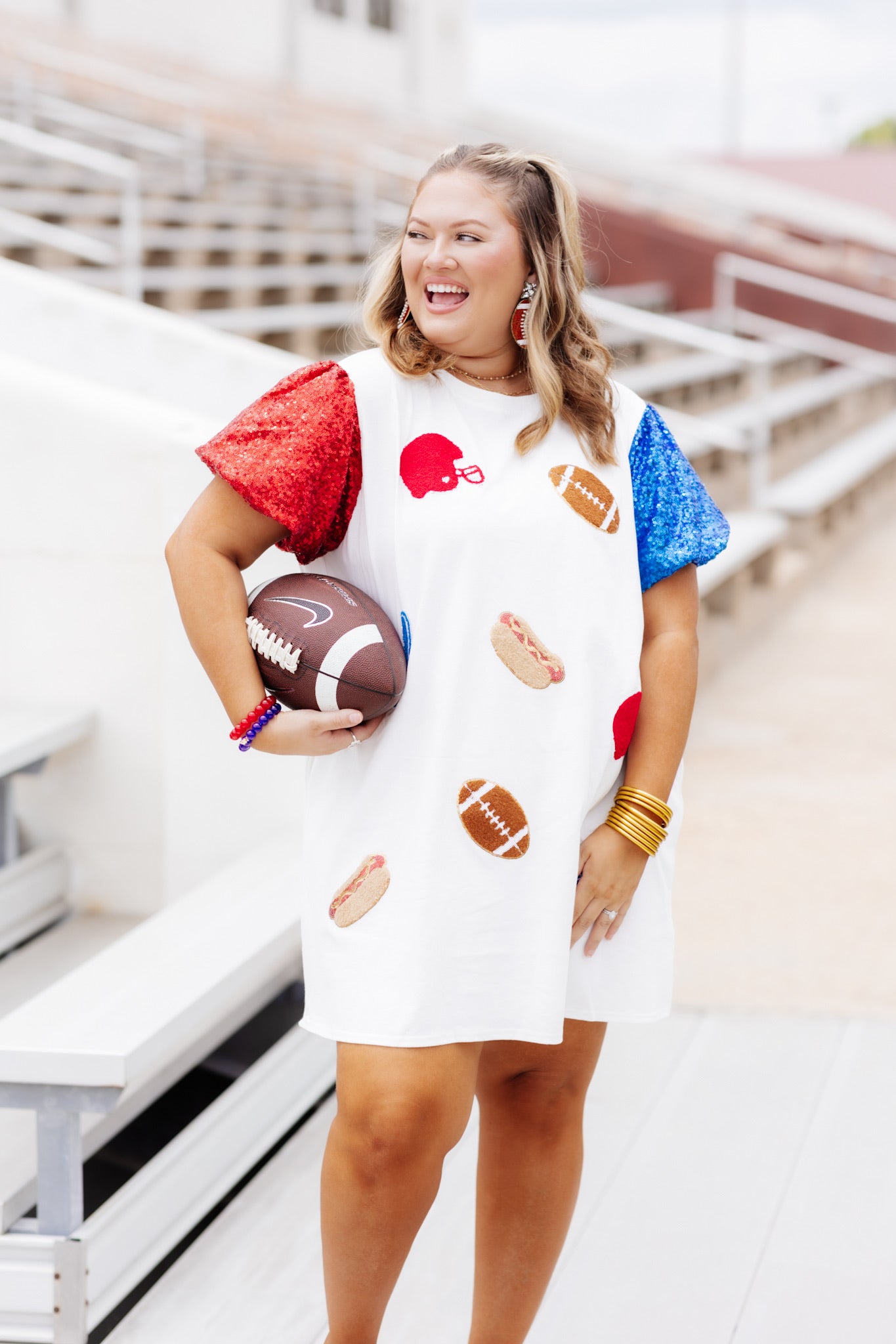 White Red and Blue Gameday Sequin Patch Dress
