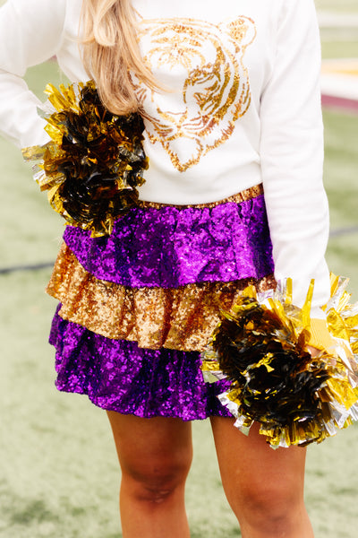Gold and Purple Game Day Sequin Mini Skirt