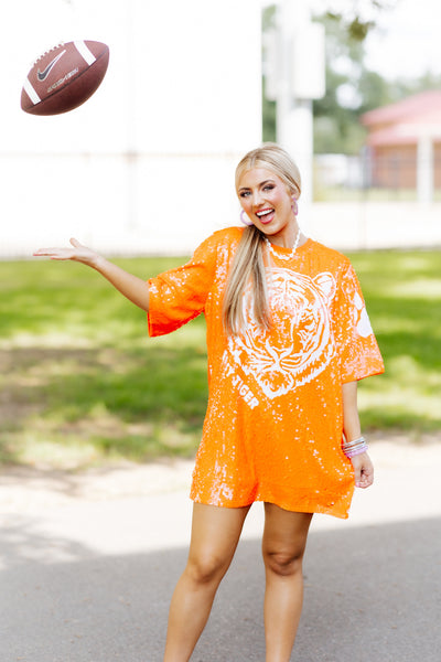 Orange Sequin Easy Tiger Shirt Dress