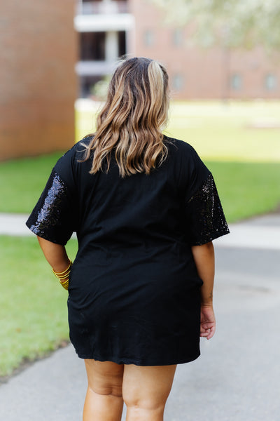 Black and Gold Starry Sequin Shirt Dress