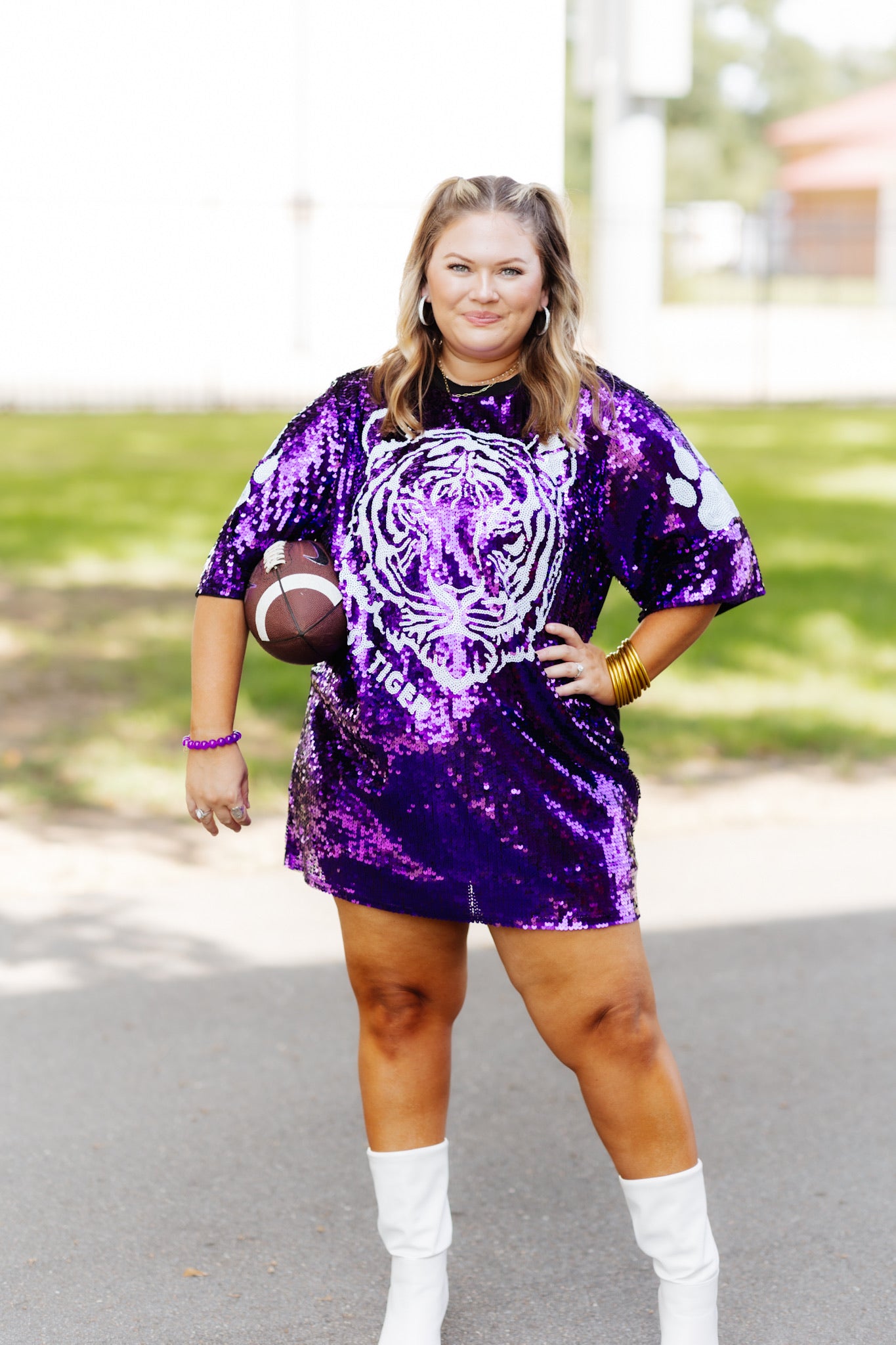 Purple Sequin Easy Tiger Shirt Dress