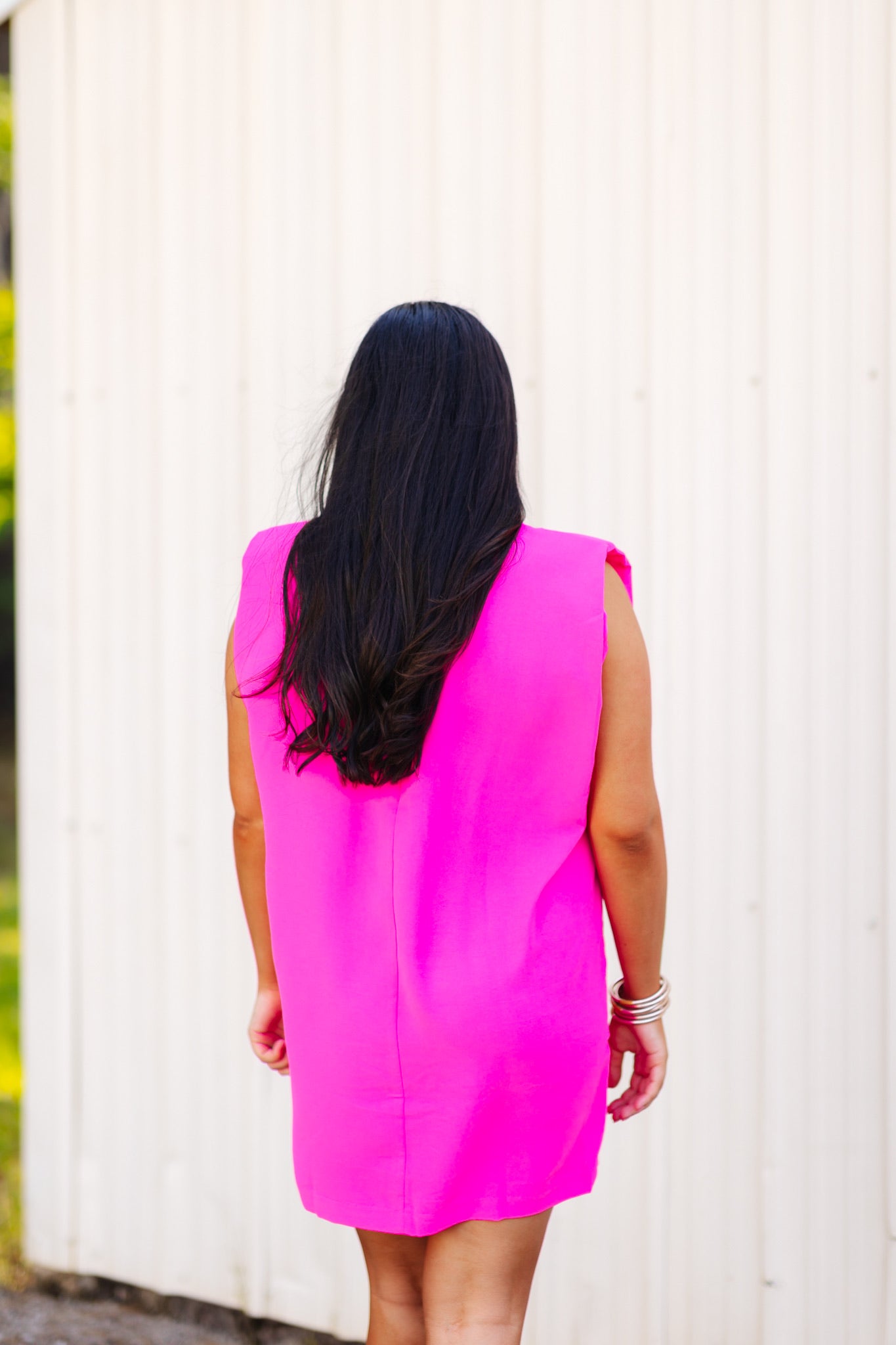 Pink Shoulder Pad Sleeveless Dress
