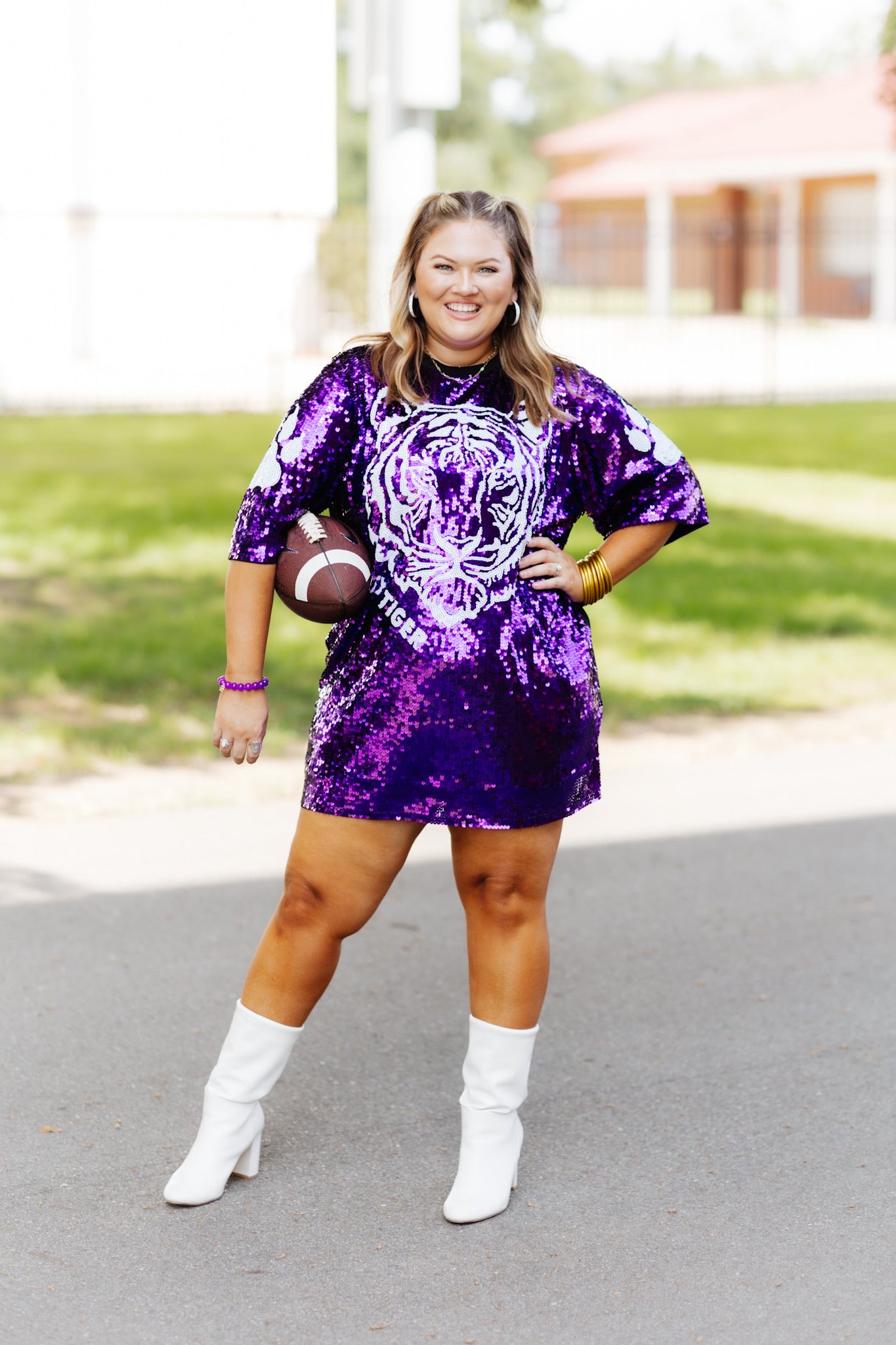 Purple Sequin Easy Tiger Shirt Dress