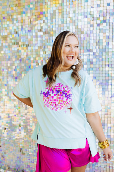 Baby Blue Let's Go Girls Sequin Disco Patch Tee