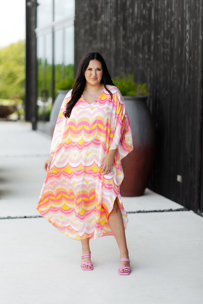 Adrienne Coral Abstract Caftan Dress