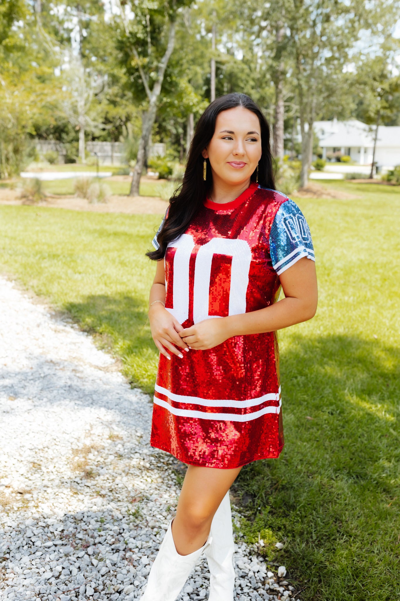 Red & White Full Sequin Jersey Dress – Queen of Sparkles