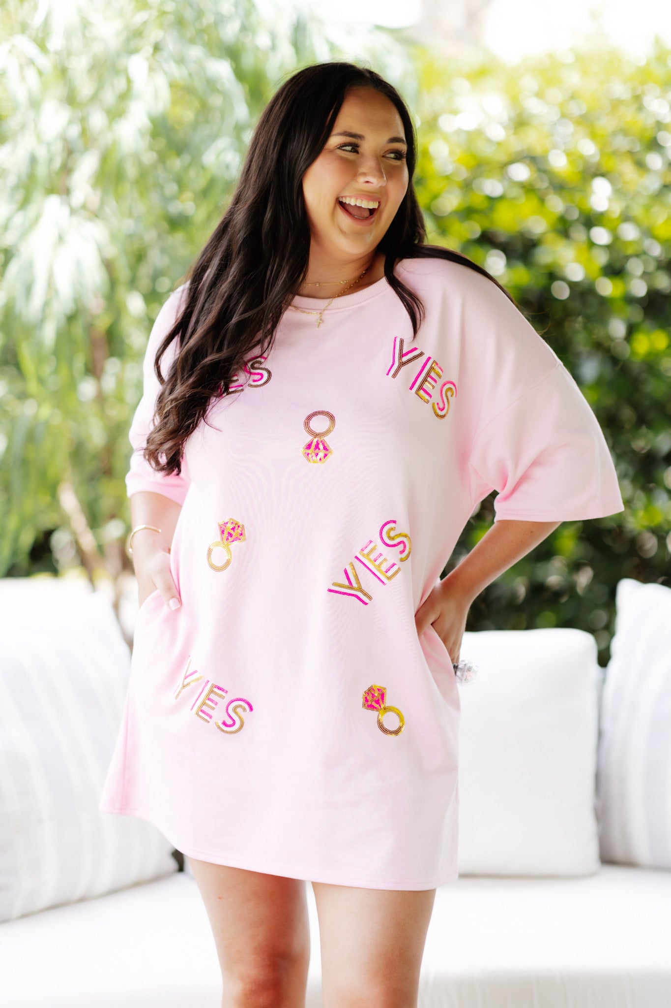 Pink Yes Bridal Ring Sequin Patch T-Shirt Dress