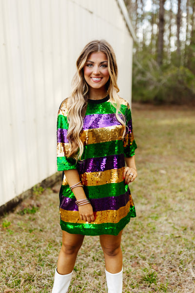 Mardi Gras Sequin Colorblock Dress