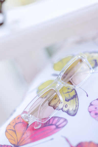Dime Eyewear Laurel Translucent Clear Rose Pink with Gold Flash Sunglasses