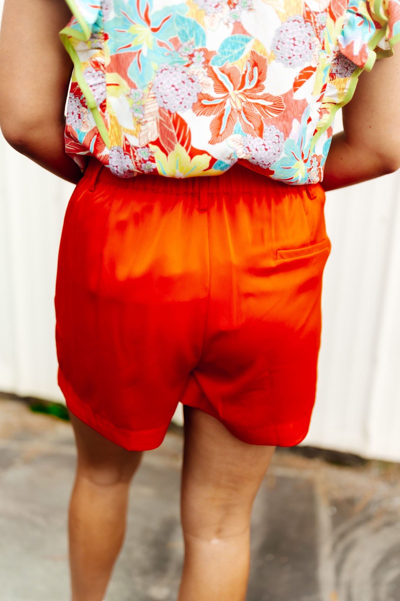 Orange Satin High Waist Pleat Detail Shorts