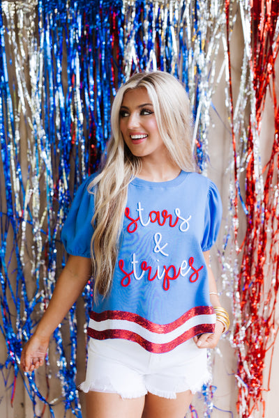 Blue Stars and Stripes Sequin Patch Tee