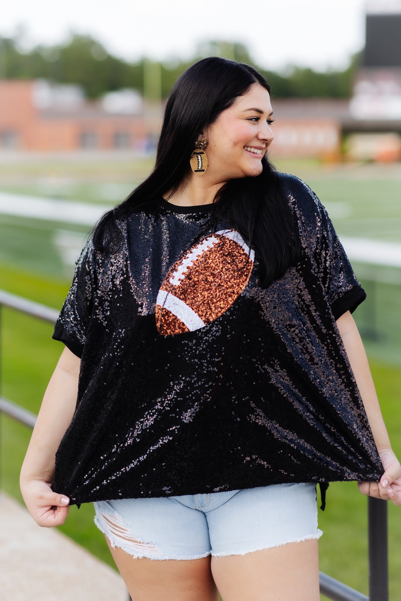 Black Game Day Football Sequin Tee