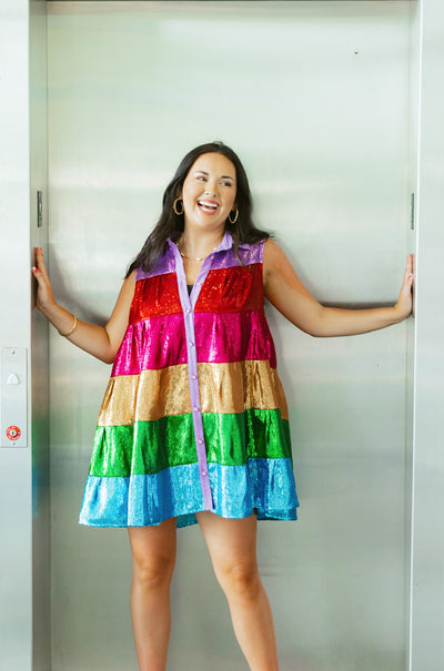 Queen of Sparkles Rainbow Sequin Tiered Dress